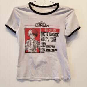 Shoto‎ Todoroki Anime My Hero Academia T-Shirt Grey Short Sleeve Tee Size M